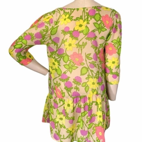 Everly Sheer Floral Peplum Blouse Sz S/M Multicolor #232J - Picture 3 of 5